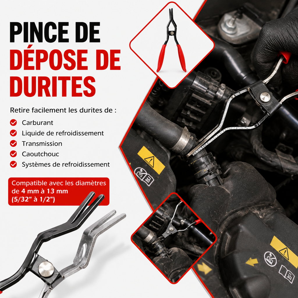 Pince Professionnelle pour Colliers de Durite – Outil Universel de Dépose et Pose pour Réparation Automobile