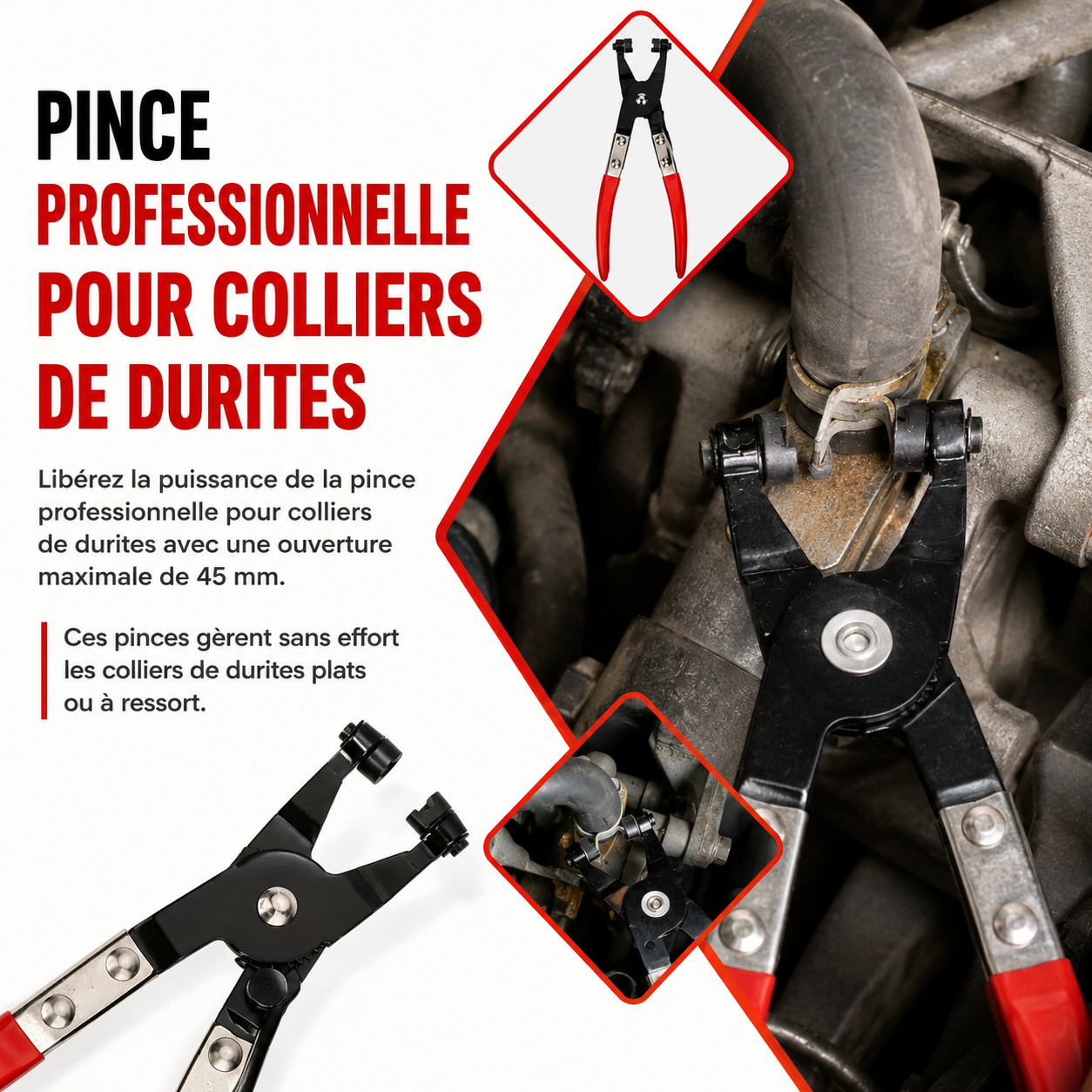 Pince Professionnelle pour Colliers de Durite – Outil Universel de Dépose et Pose pour Réparation Automobile
