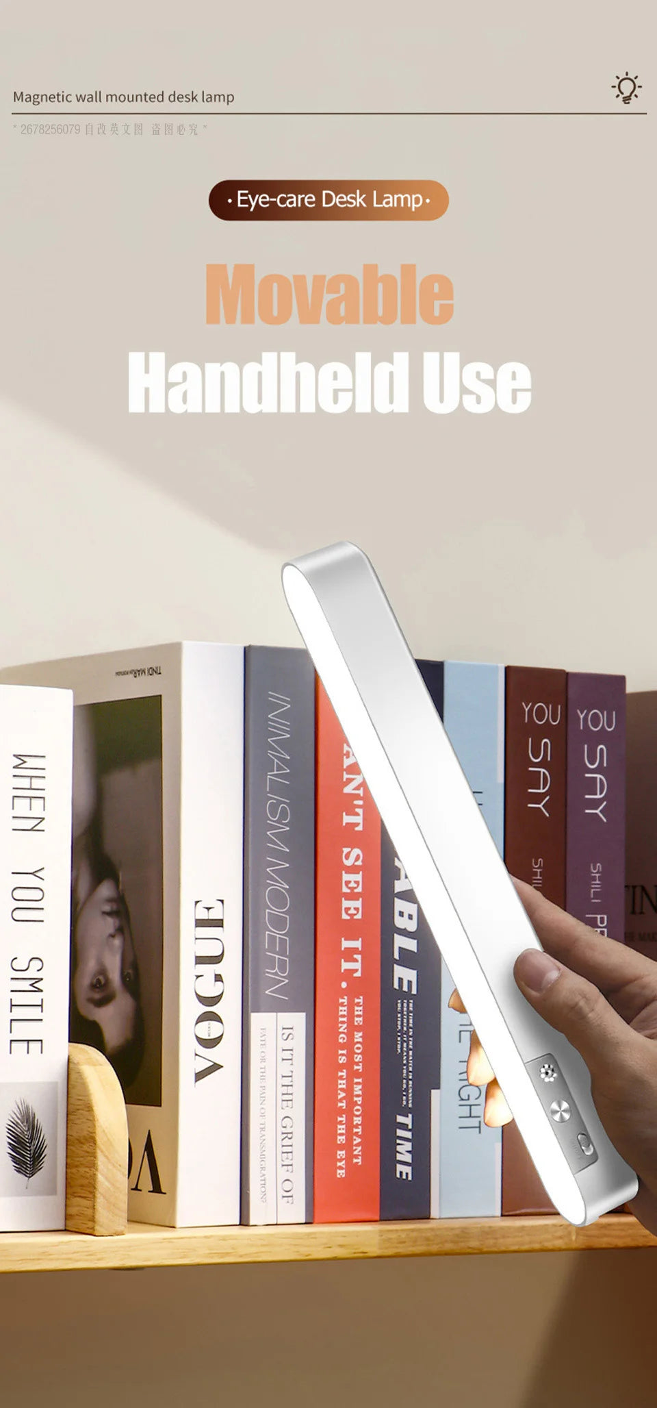Eye-care Table Lamp LED Light Bar 48/28cm Rechargeable Wirless Desk Reading Lamp USB Night Light For Bedside Kitchen Cabinet