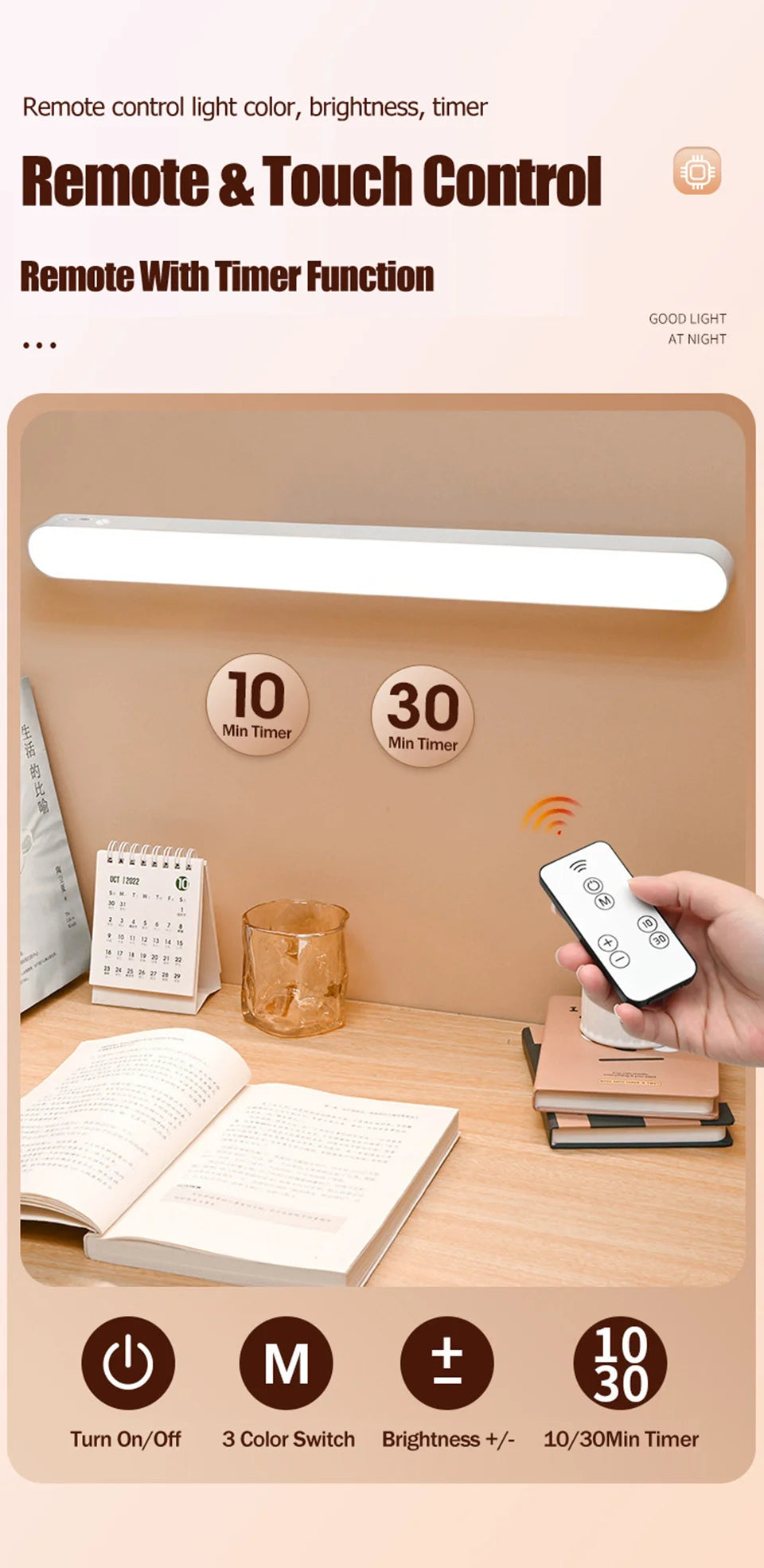 Eye-care Table Lamp LED Light Bar 48/28cm Rechargeable Wirless Desk Reading Lamp USB Night Light For Bedside Kitchen Cabinet