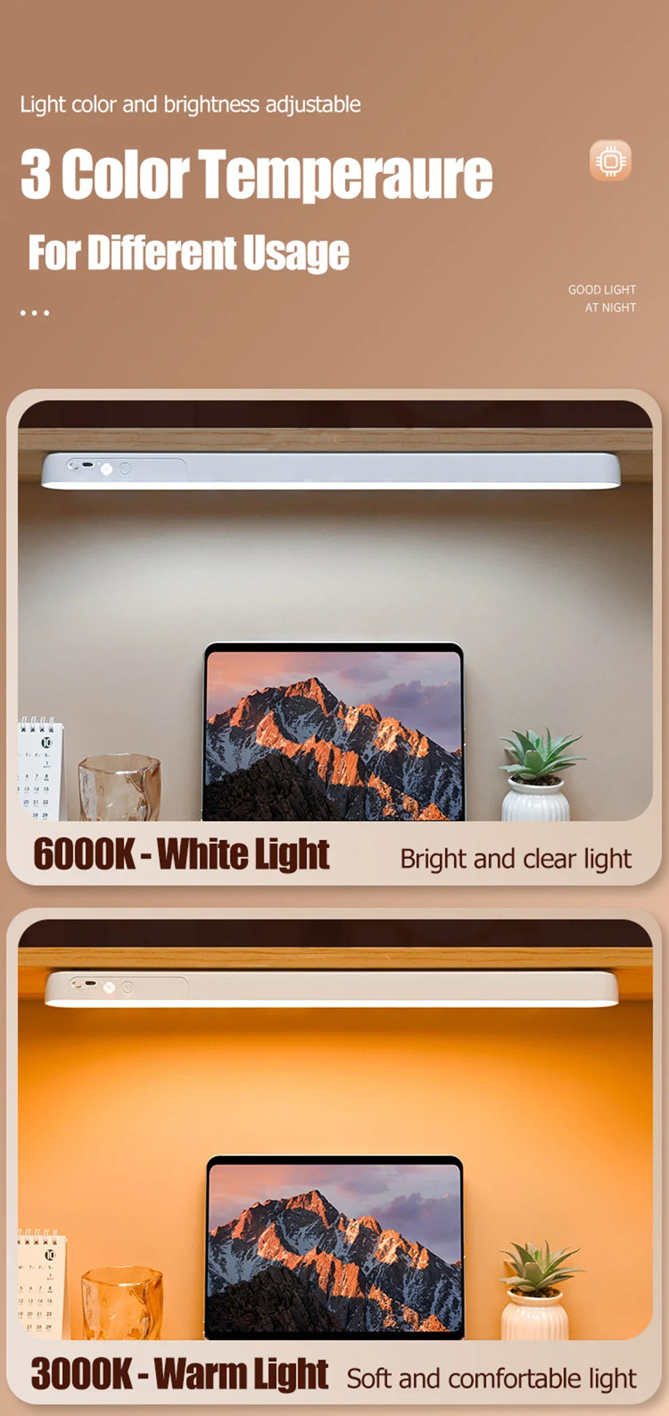 Eye-care Table Lamp LED Light Bar 48/28cm Rechargeable Wirless Desk Reading Lamp USB Night Light For Bedside Kitchen Cabinet