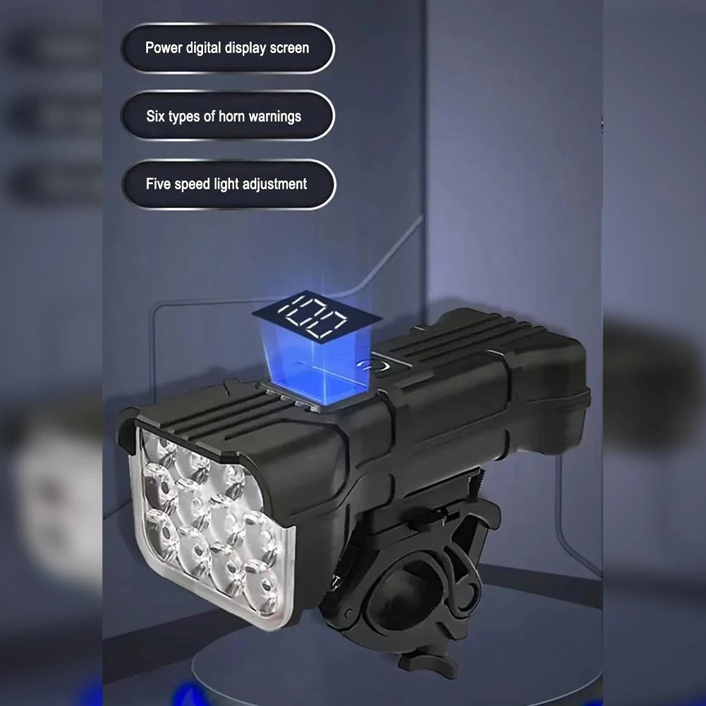 12 LED Bicycle Front Light Rechargeable Bike Light with Horn MTB Bicycle Head Lights Cycling Bike Safety Lamp for Night Riding