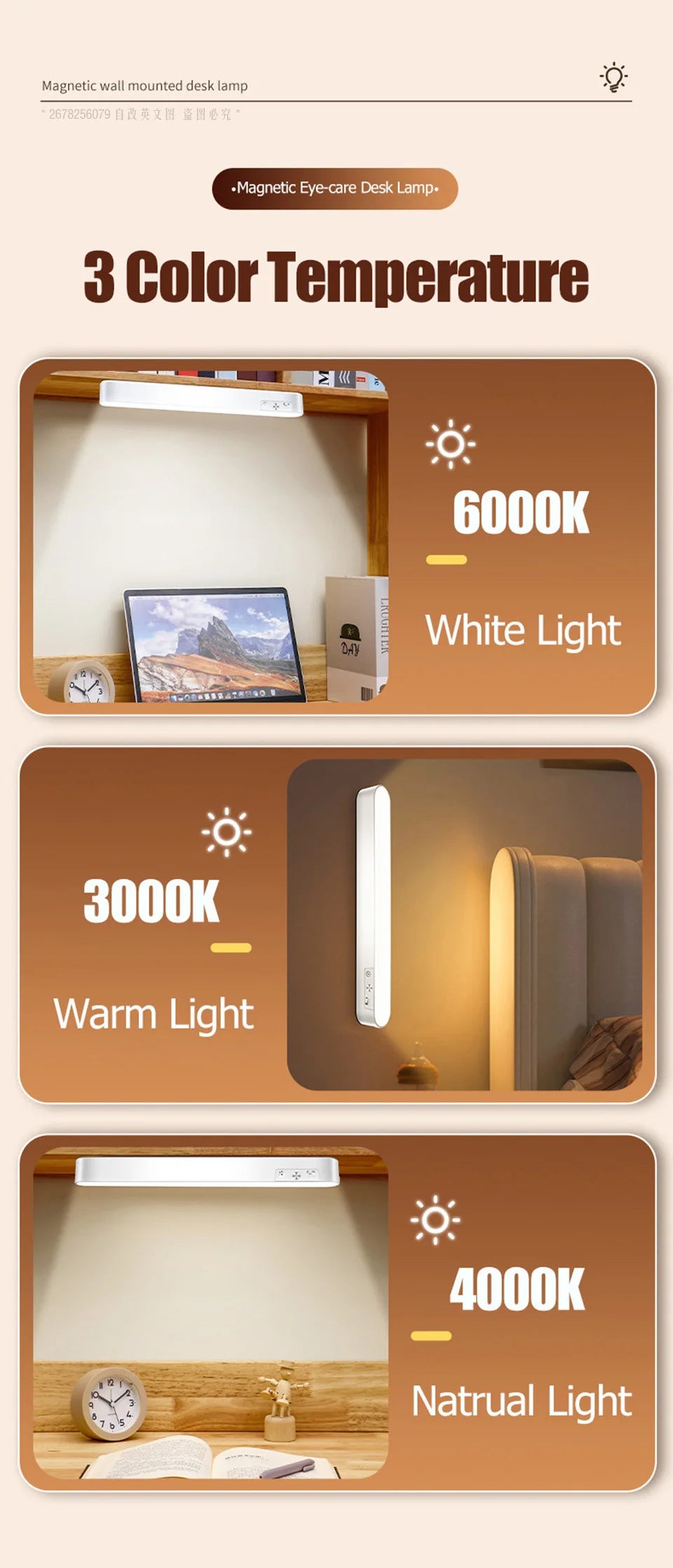 Eye-care Table Lamp LED Light Bar 48/28cm Rechargeable Wirless Desk Reading Lamp USB Night Light For Bedside Kitchen Cabinet