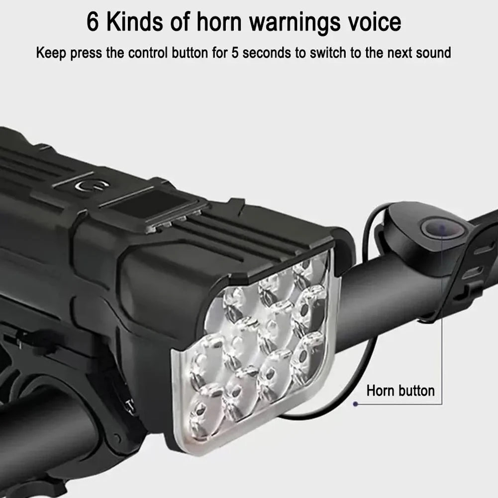 12 LED Bicycle Front Light Rechargeable Bike Light with Horn MTB Bicycle Head Lights Cycling Bike Safety Lamp for Night Riding