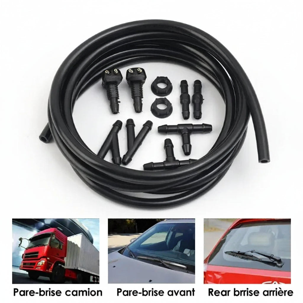 Kit Universel de Réparation de Tuyau de Lave-Glace Automobile – Durite, Connecteurs et Raccords pour Gicleurs de Pare-Brise