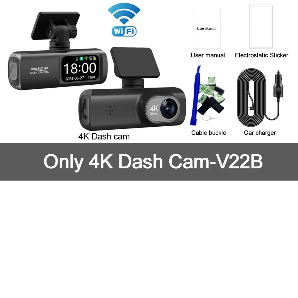 Dashcam WiFi UHD 4K – Double Objectif, DVR Voiture, Caméra Arrière 1080P, GPS, Surveillance 24H