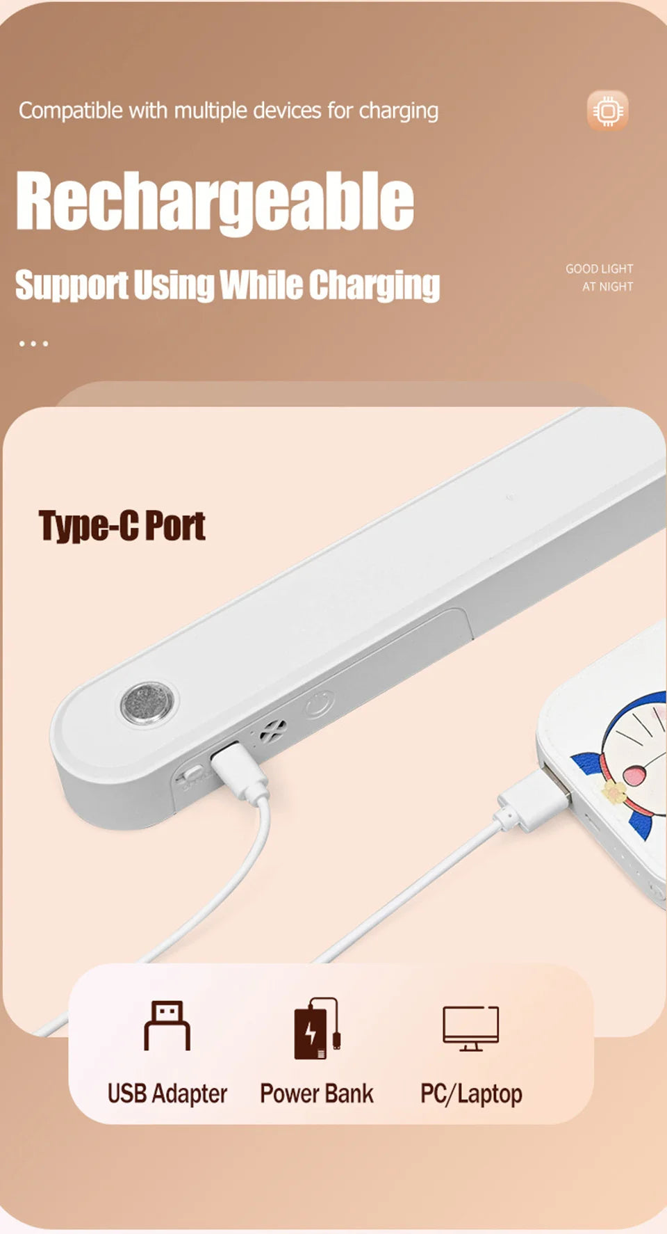 Eye-care Table Lamp LED Light Bar 48/28cm Rechargeable Wirless Desk Reading Lamp USB Night Light For Bedside Kitchen Cabinet
