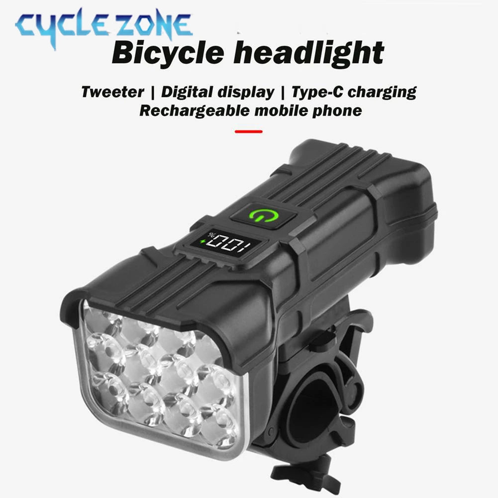 12 LED Bicycle Front Light Rechargeable Bike Light with Horn MTB Bicycle Head Lights Cycling Bike Safety Lamp for Night Riding